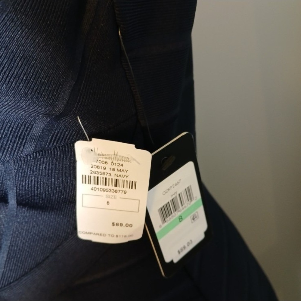 Guess Navy Blue Halter Lattice Neck Bandage Flare Cocktail Dress GDKP2467 Size 8 - Picture 5 of 13